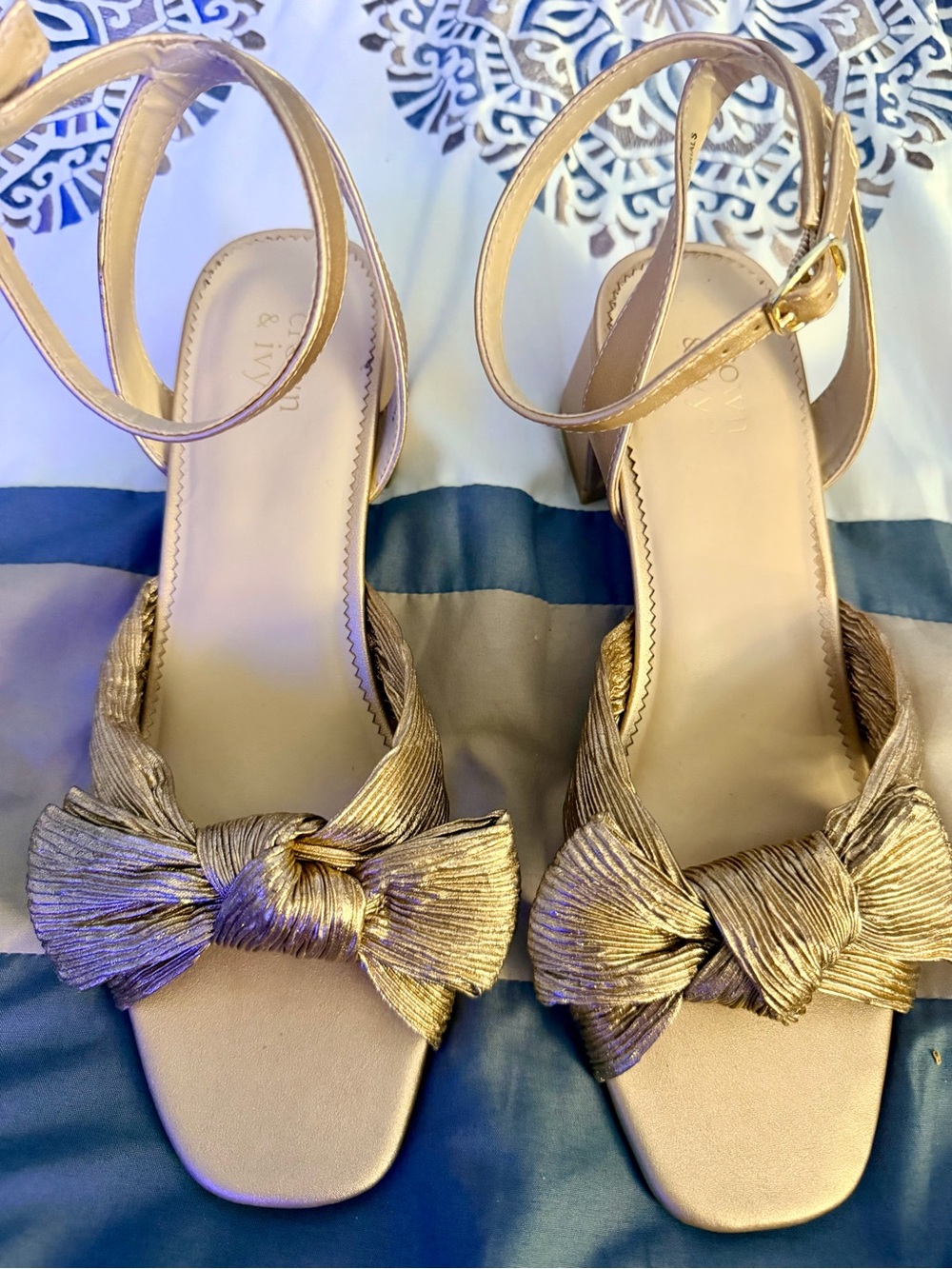 Crown & Ivy Gold Knot Bow Ankle-Strap Sandals